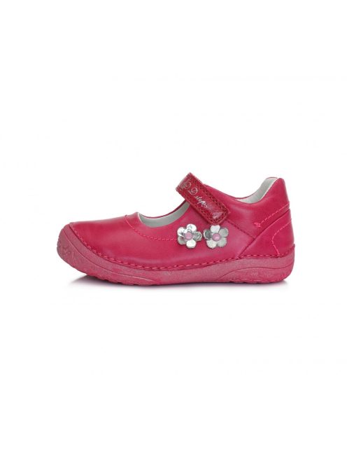 D.D. Step rózsaszín, bőr balerina cipő, ezüst virágdíszítéssel (25 - 30); (030-1005AM) (28)