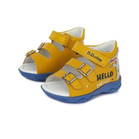   D.D. Step, mustársárga, bőr, kisfú, szandál, LED világítással, krokodilos díszítéssel (20-25); (AC64-6B) (20)