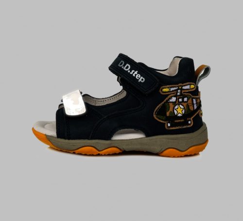 D.D. Step kék-sárga, bőr szandál, helikopter díszítéssel (20 - 25); (AC64-999A) (20)