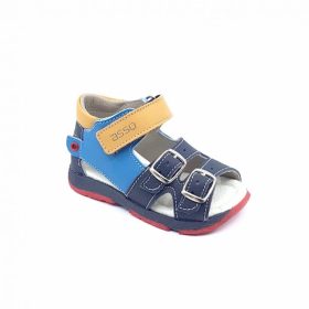   Asso, kék, bőr, csatos-tépőzáras szandál, tűzoltós díszítéssel (19-24); (F-SZ-009-04) (19)