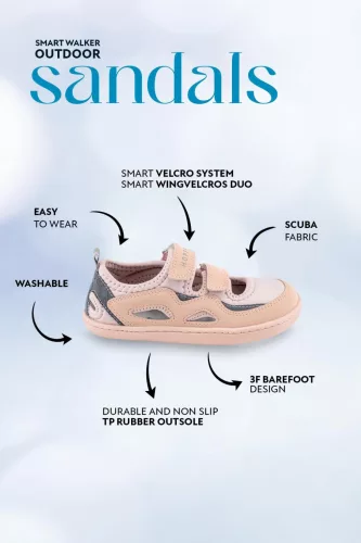 HOPFRÖG Barefoot BioVegán-bőr és textil quick-dry szandál, nyitott cipő (24-32 méretekben) (31-es méret) | HOPFRÖG SMART WALKER OUTDOOR SANDAL PINK DUO BAREFOOT SANDAL
