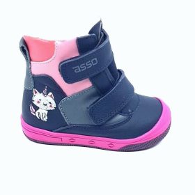   Asso bőr kislány vízálló bakancs, cicás, Asso-TEX (20-24 méretben) L-TEX-008-17 (20)